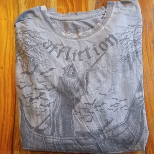 Mens AFFLICTION 2XL Green Gray 100% Cotton T-Shirt EUC